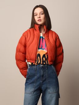 ONLY - Women Orange Regular Fit Stand Collar Puffer Jacket