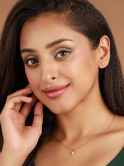 Sheer by Priyaasi - Silver Square Lining Solitaire Jewellery (Set of 2)