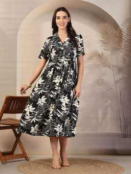 Zelena - Women Half Sleeve Rayon Abstract Printed Maternity Zipless Feeding Dress