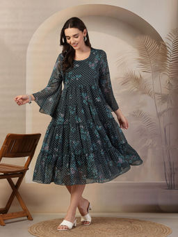 Zelena - Women Pure Polyester Printed Maternity Zipper Feeding Dress