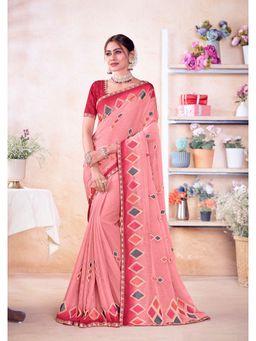 Laxmipati Sarees - Pink Color Chiffon Saree with Unstitched Blouse