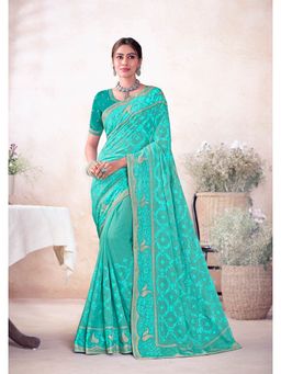 Laxmipati Sarees - Turquoise Color Chiffon Saree with Unstitched Blouse