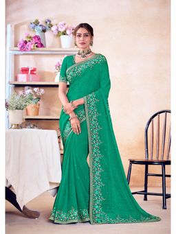 Laxmipati Sarees - Rama Color Chiffon Saree with Unstitched Blouse