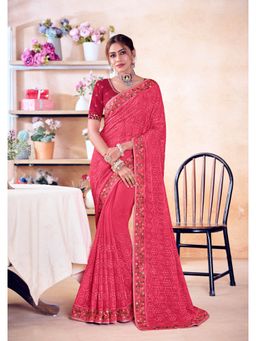 Laxmipati Sarees - Pink Color Chiffon Saree with Unstitched Blouse