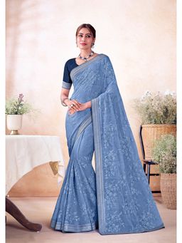 Laxmipati Sarees - Blue Color Chiffon Saree with Unstitched Blouse