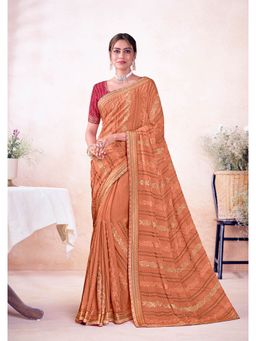 Laxmipati Sarees - Peach Color Chiffon Saree with Unstitched Blouse