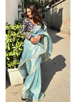 JATRIQQ - Attractive Blue Fendy Silk Saree with Stitched Blouse