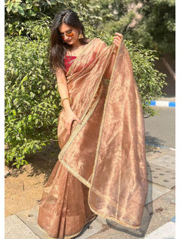 JATRIQQ - Chiku Zimmy Choo Silk Fancy Lace Saree with Unstitched Blouse