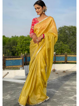JATRIQQ - Attractive Yellow Fendy Silk Saree with Stitched Blouse