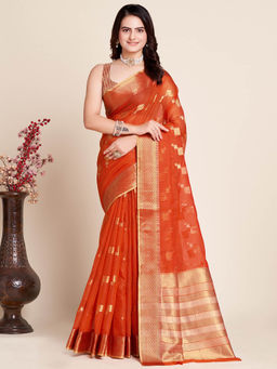 Anjaneya Sarees - Orange Woven Designer Cotton Silk Saree with Unstitched Blouse