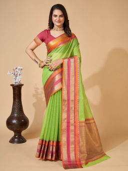 Anjaneya Sarees - Light Green Woven Designer Cotton Silk Saree with Unstitched Blouse