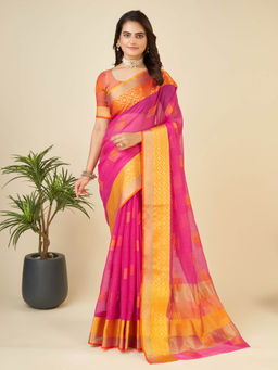 Anjaneya Sarees - Pink Woven Designer Cotton Silk Saree with Unstitched Blouse