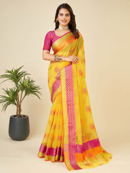 Anjaneya Sarees - Yellow Woven Designer Cotton Silk Saree with Unstitched Blouse