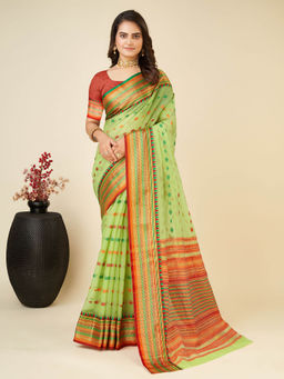 Anjaneya Sarees - Green Woven Designer Cotton Silk Saree with Unstitched Blouse