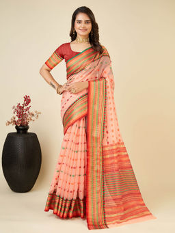 Anjaneya Sarees - Peach Woven Designer Cotton Silk Saree with Unstitched Blouse