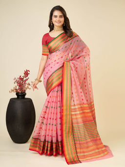 Anjaneya Sarees - Pink Woven Designer Cotton Silk Saree with Unstitched Blouse