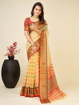Anjaneya Sarees - Yellow Woven Designer Cotton Silk Saree with Unstitched Blouse