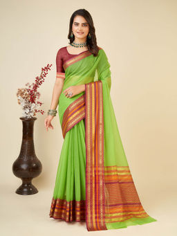 Anjaneya Sarees - Green Woven Designer Cotton Silk Saree with Unstitched Blouse