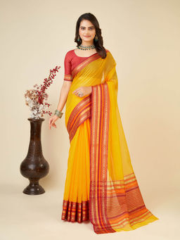 Anjaneya Sarees - Yellow Woven Designer Cotton Silk Saree with Unstitched Blouse