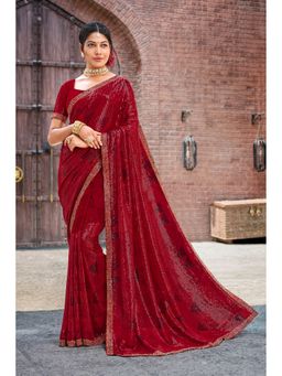 Laxmipati Sarees - Red Color Georgette Saree with Unstitched Blouse