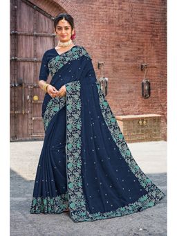 Laxmipati Sarees - Teal Color Chiffon Saree with Unstitched Blouse