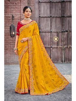 Laxmipati Sarees - Mustard Color Jacquard Saree with Unstitched Blouse
