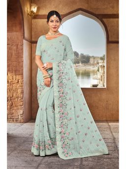 Laxmipati Sarees - Blue Color Chiffon Saree with Unstitched Blouse