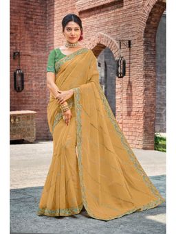 Laxmipati Sarees - Beige Color Organza Saree with Unstitched Blouse