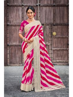 Laxmipati Sarees - Pink & White Color Chiffon Saree with Unstitched Blouse