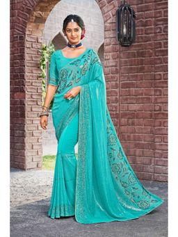 Laxmipati Sarees - Turquoise Color Georgette Saree with Unstitched Blouse