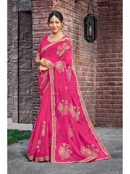 Laxmipati Sarees - Pink Color Organza Saree with Unstitched Blouse