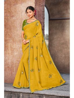 Laxmipati Sarees - Mustard Color Chiffon Saree with Unstitched Blouse