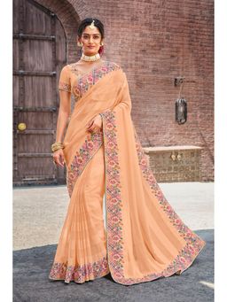 Laxmipati Sarees - Peach Color Chiffon Saree with Unstitched Blouse