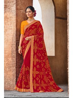 Laxmipati Sarees - Red Color Chiffon Saree with Unstitched Blouse