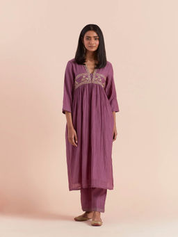 Priya Chaudhary - Purple Anarkali Kurta with Pant (Set of 2)