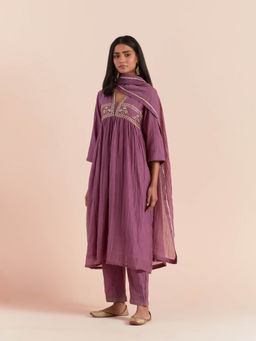Priya Chaudhary - Purple Anarkali Kurta with Pant and Dupatta (Set of 3)