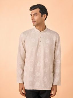 Manyavar - Beige Printed Linen Blend Kurta