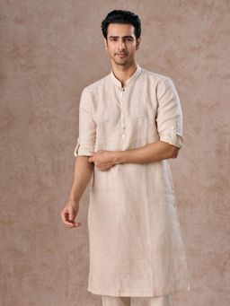 Manyavar - Beige Solid Linen Kurta