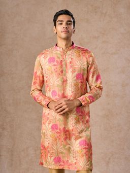 Manyavar - Peach Floral Satin Kurta