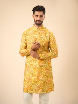 Manyavar - Mustard Printed Viscose Blend Kurta