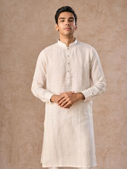 Manyavar - Cream Stripes Linen Kurta