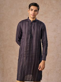 Manyavar - Purple Stripes Linen Kurta