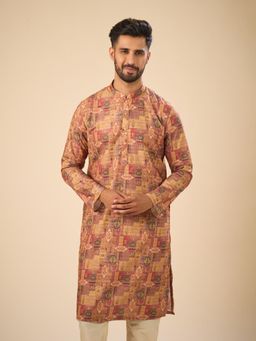 Manyavar - Mustard Printed Viscose Blend Kurta