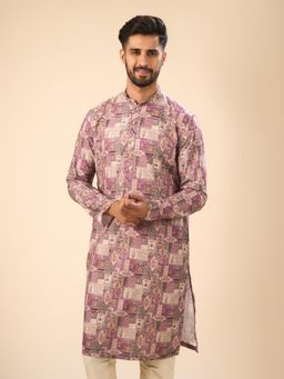 Manyavar - Purple Printed Viscose Blend Kurta