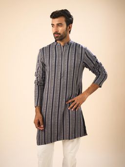 Manyavar - Blue Printed Spandex Kurta