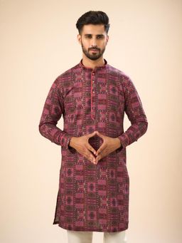 Manyavar - Pink Printed Cotton Kurta