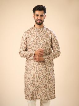 Manyavar - Beige Printed Cotton Blend Kurta