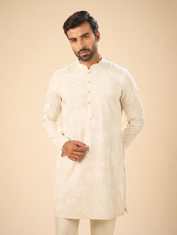 Manyavar - Beige Embroidered Linen Blend Kurta