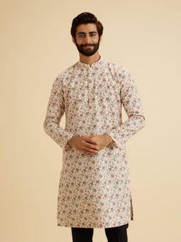 Manyavar - Beige Printed Cotton Blend Kurta