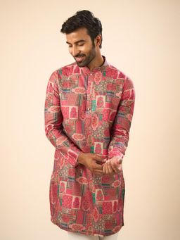 Manyavar - Coral Printed Cotton Blend Kurta